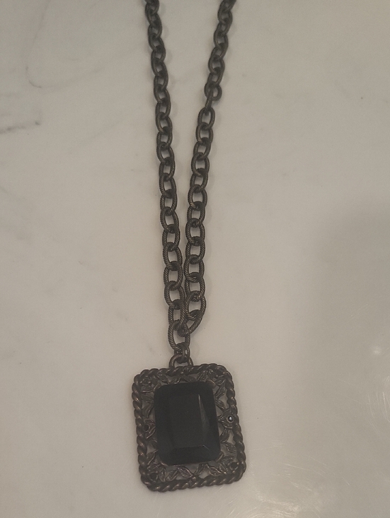 Source Unknown Jewelry - Black Pendant Necklace with Faceted Center Stone